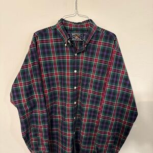 VTG American Living ButtonUp Shirt Men L Blue Green Red Plaid LongSleeves Cotton